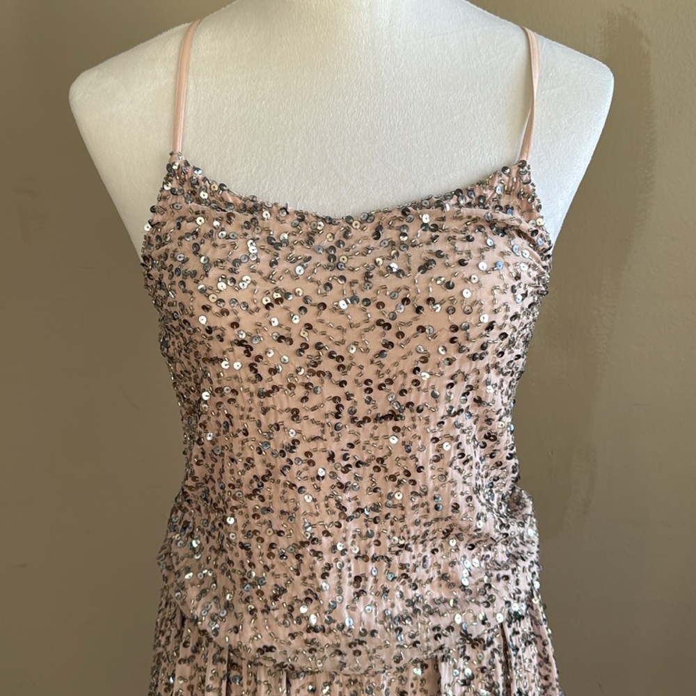Alice + Olivia Bridget Sequined 100% Silk Blouson Pale Pink Blush Dress‎ Size XS - Picture 7 of 13